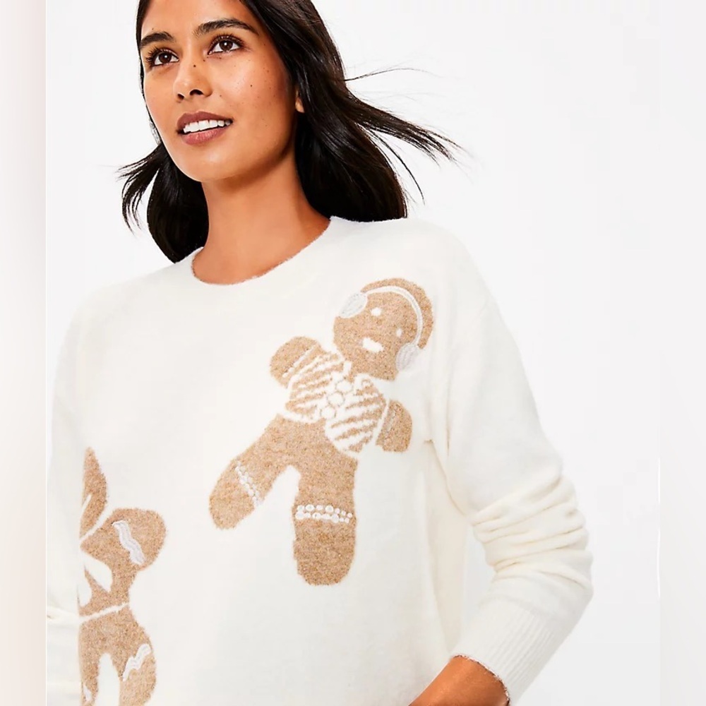 LOFT womens gingerbread sweater oversized XXL petite white winter Christmas top